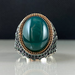 Green Agate Gemstone Classic Daily 925 Solid Silver Men Ring