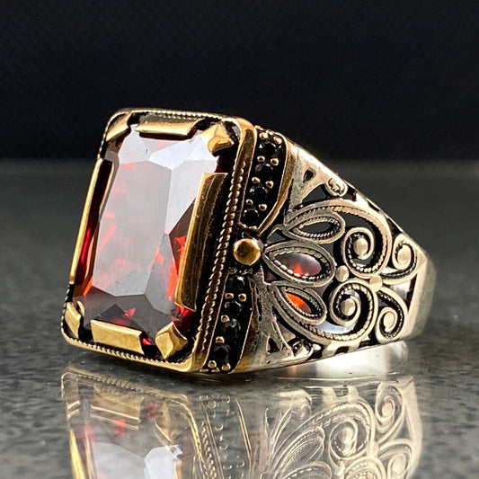 Red Ruby Stone 925 Silver Men Ring