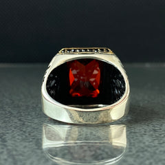 Red Ruby Stone 925 Silver Men Ring