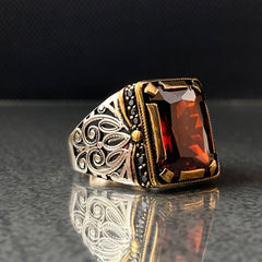 Red Ruby Stone 925 Silver Men Ring