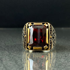 Red Ruby Stone 925 Silver Men Ring