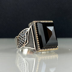 Black Onyx Stone 925 Solid Silver Men Handmade Ring