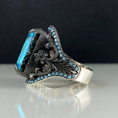 Aquamarine Gemstone 925 Sterling Silver Men Ring