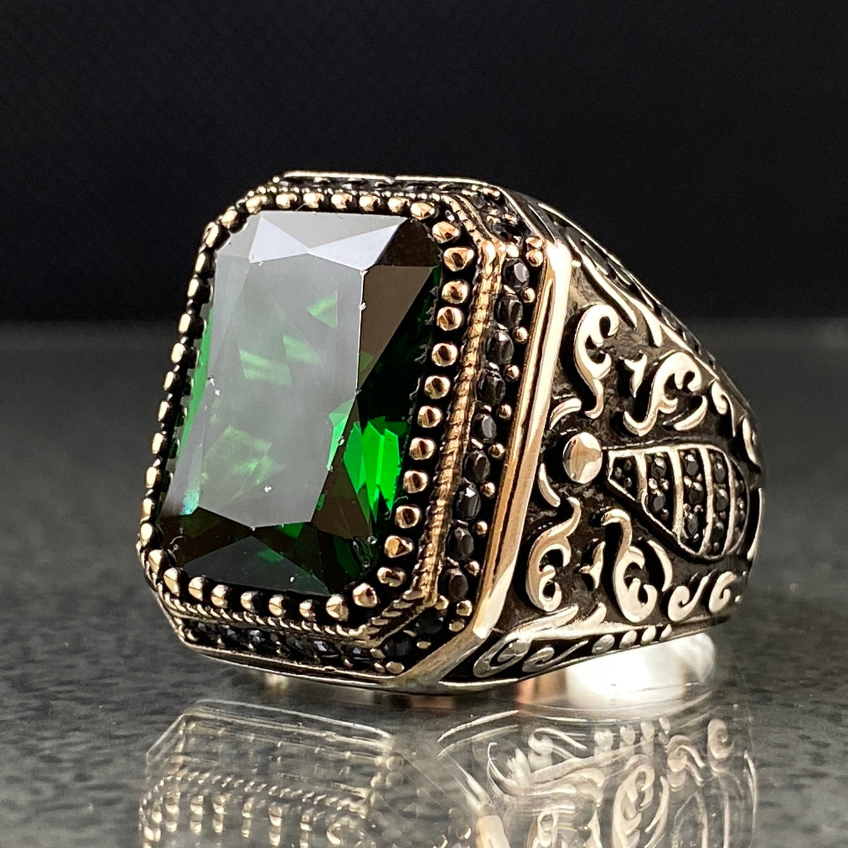 Anillo de plata maciza de piedra esmeralda 925, anillo de piedra preciosa esmeralda verde 