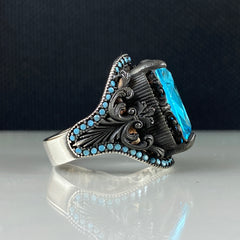 Aquamarine Gemstone 925 Sterling Silver Men Ring