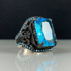 Aquamarine Gemstone 925 Sterling Silver Men Ring