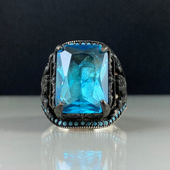 Aquamarine Gemstone 925 Sterling Silver Men Ring