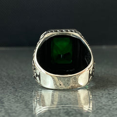 Anillo de plata maciza de piedra esmeralda 925, anillo de piedra preciosa esmeralda verde 