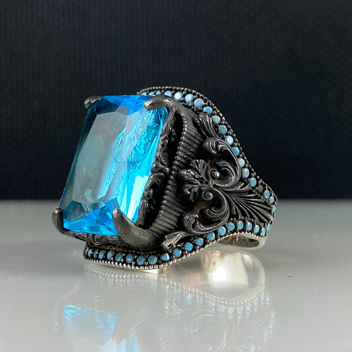 Aquamarine Gemstone 925 Sterling Silver Men Ring