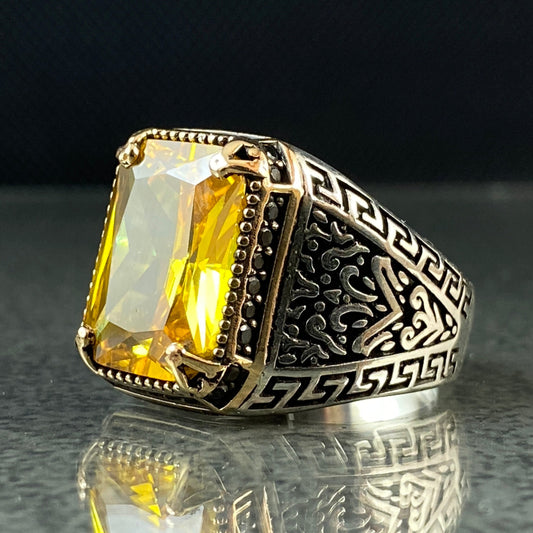 Citrine Stone 925 Sterling Silver Men Ring