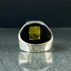 Citrine 925 Sterling Silver Yellow Stone Men Ring