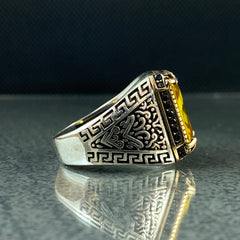 Citrine Stone 925 Sterling Silver Men Ring