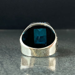 Aquamarine Stone Blue 925 Solid Silver Men Ring