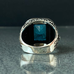 Blue Aquamarine 925 Solid Silver Men Ring