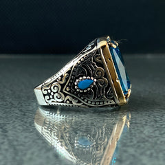 Blue Aquamarine 925 Solid Silver Men Ring