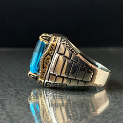 Blue Aquamarine Stone 925 Silver Men Ring