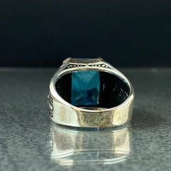 Aquamarine Gemstone 925 Solid Silver Men Ring