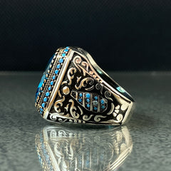 Blue Aquamarine 925 Solid Silver Men Ring