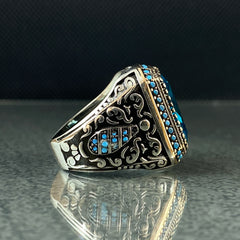 Blue Aquamarine 925 Solid Silver Men Ring