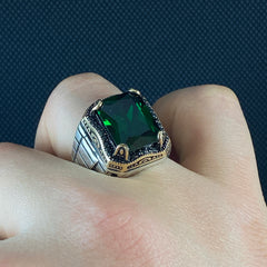 Anillo de plata maciza de piedra esmeralda 925, anillo de piedra preciosa esmeralda verde 