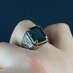 Anillo de plata maciza de piedra esmeralda 925, anillo de piedra preciosa esmeralda verde 