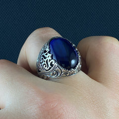 Sapphire 925 Sterling Silver Men Ring