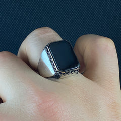 925 Silver Black Onyx Stone Men Ring