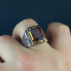 Red Ruby Stone 925 Silver Men Ring