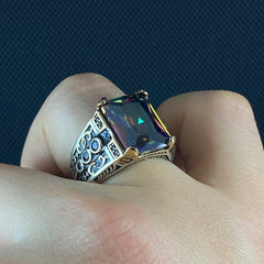 Mystic Topaz Handmade 925 Sterling Silver Men Ring