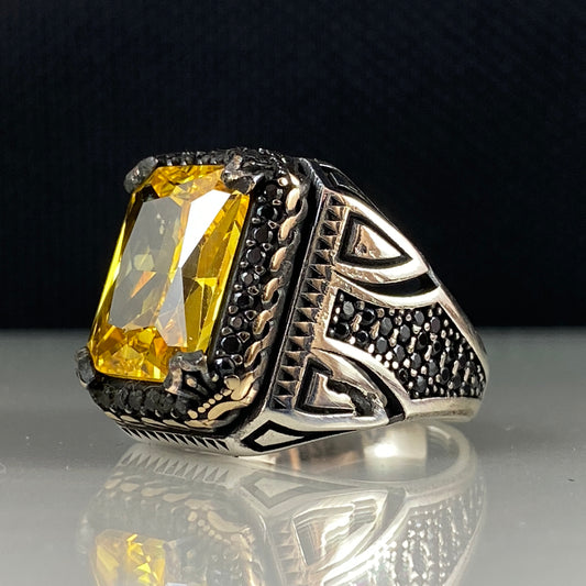 Yellow Citrine Gemstone 925 Sterling Silver Men Handmade Ring