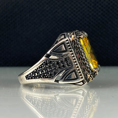 Yellow Citrine Gemstone 925 Sterling Silver Men Handmade Ring