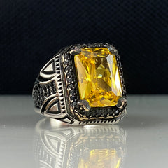 Yellow Citrine Gemstone 925 Sterling Silver Men Handmade Ring