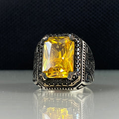 Yellow Citrine Gemstone 925 Sterling Silver Men Handmade Ring