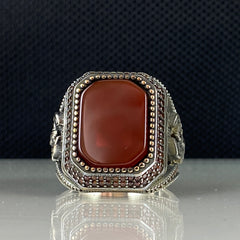 Scorpion Red Agate Gemstone 925 Solid Silver Zodiac Ring