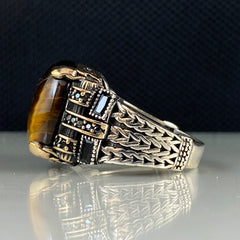 Tiger Eye Gemstone 925 Sterling Silver Turkish Handmade Ring