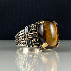 Tiger Eye Gemstone 925 Sterling Silver Turkish Handmade Ring