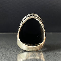 Large Oval Black Onyx Gemstone 925 Sterling Silver Ring For Men