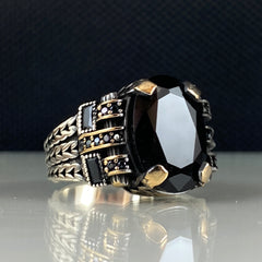 Men Handmade Turkish 925 Sterling Silver Onyx Gemstone Ring