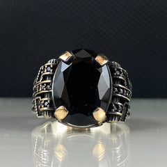 Men Handmade Turkish 925 Sterling Silver Onyx Gemstone Ring