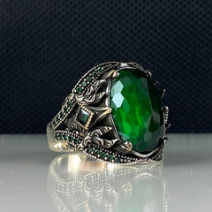 Anillo de plata maciza de piedra esmeralda 925, anillo de piedra preciosa esmeralda verde 