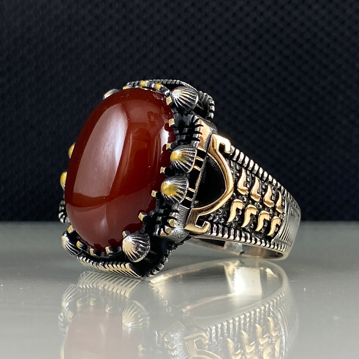 Red Gemstone 925 Sterling Silver Agate Handmade Turkish Ring