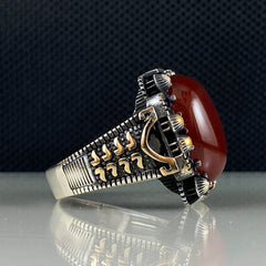 Red Gemstone 925 Sterling Silver Agate Handmade Turkish Ring