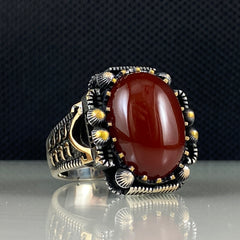 Red Gemstone 925 Sterling Silver Agate Handmade Turkish Ring