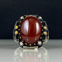 Red Gemstone 925 Sterling Silver Agate Handmade Turkish Ring