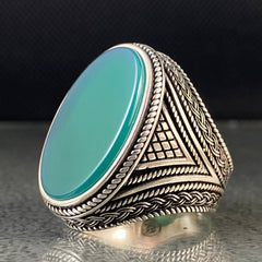 Green Agate Gemstone 925 Solid Silver Handmade Ring For Men