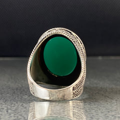 Green Agate Gemstone 925 Solid Silver Handmade Ring For Men