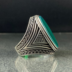 Green Agate Gemstone 925 Solid Silver Handmade Ring For Men