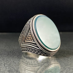 Green Agate Gemstone 925 Solid Silver Handmade Ring For Men