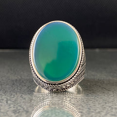 Green Agate Gemstone 925 Solid Silver Handmade Ring For Men