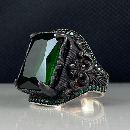 Emerald Gemstone 925 Solid Silver Men Handmade Ring